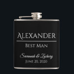Best Man Liquor Flask Wedding Favour Gift<br><div class="desc">This flask is the perfect way to thank your groomsmen,  members of the wedding party or other special guests. The text is fully customizable with a place to enter your groomsman's name,  the title (Groomsman,  Best Man,  Father of the Bride,  etc.) the wedding couple's name,  and wedding date.</div>