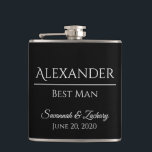 Best Man Liquor Flask Wedding Favour Gift<br><div class="desc">This flask is the perfect way to thank your groomsmen,  members of the wedding party or other special guests. The text is fully customizable with a place to enter your groomsman's name,  the title (Groomsman,  Best Man,  Father of the Bride,  etc.) the wedding couple's name,  and wedding date.</div>