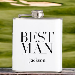 Best Man Modern Black Personalized White Hip Flask