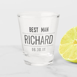 Best Man Modern Black Typography Monogram Shot Glass