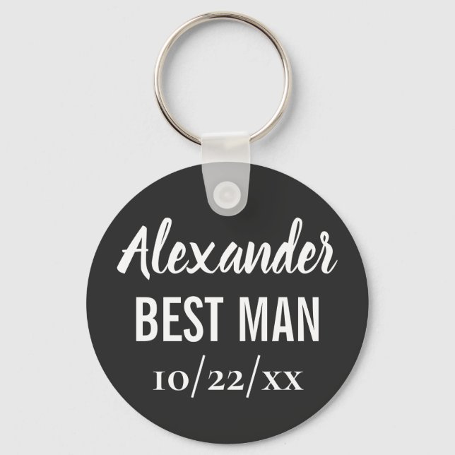 Best Man Modern Typography Elegant Black Wedding Keychain (Front)