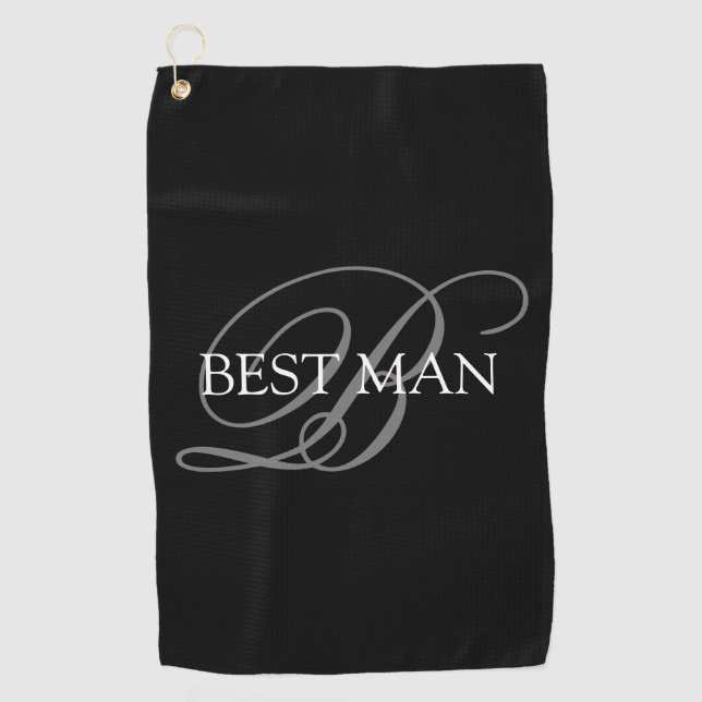 Best Man Monogram Black Grey Golf Towel (Front)