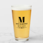 Best Man Monogram Wedding Groomsman Beer Glass<br><div class="desc">Bold monogram design places a capital letter and name above the title best man. Easy to customize.</div>