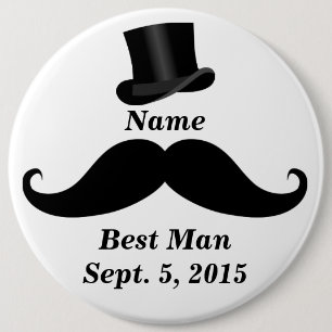 Best Man Moustache and Top Hat Pin-Back Button