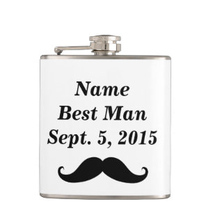 Best Man Moustache Hat and Suit Vinyl Wrapped Flas Hip Flask
