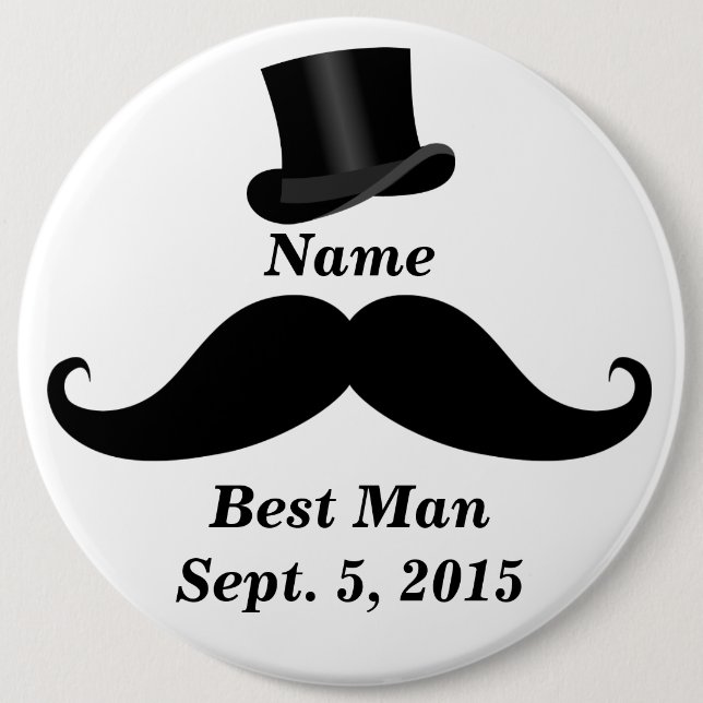 Best Man Mustache and Top Hat Pin-Back Button (Front)
