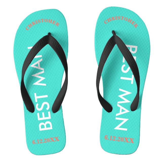 Best Man NAME Turquoise Blue Flip Flops (Footbed)
