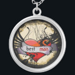 Best Man Necklace Grunge Burnt Parchment<br><div class="desc">Keepsake Necklaces Choose either Silver Plated Gold Finish or Sterling Silver Unique Personalized Custom !st Christmas Gift Wedding Keepsake Wedding Party Necklaces - to change background colour - click customize - click edit - choose last tool in drop down menu and choose from one of the colours shown or enter...</div>