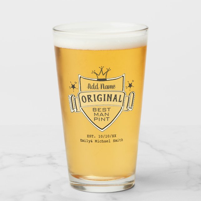 BEST MAN - Personalized Groomsman Gifts PINT GLASS (Front Filled)