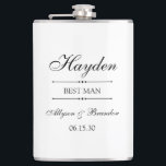 Best Man Personalized Hip Flask<br><div class="desc">These 8 oz. flasks are a great favour for the best man in your wedding.  They are formal and traditional yet modern.  They'd be great for a bachelor party or weekend.</div>