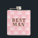 Best Man-Pink And White Art-deco Pattern Hip Flask<br><div class="desc">Elegant pink and white art-deco geometric pattern- Best man text you can customize.</div>