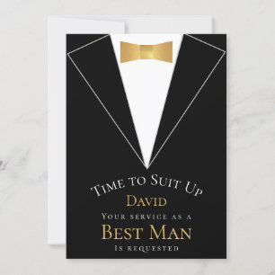Best Man Proposal Black Faux Gold Time to Suit Up  Invitation