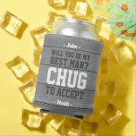Best Man Proposal Chug to Accept Funny Faux Wood Can Cooler<br><div class="desc">Get the wedding celebration started in style with a funny personalized best man proposal can cooler. Design features a rustic grey faux wood background, stylish modern typography names, and a customizable request reading "Will you be my best man? Chug to accept". All text is simple to customize or delete and...</div>