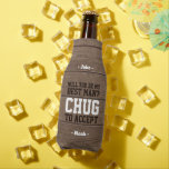 Best Man Proposal Chug to Accept Rustic Faux Wood Bottle Cooler<br><div class="desc">Get the wedding celebration started in style with a funny personalized groomsman proposal bottle cooler. Design features a rustic brown wood background, stylish modern typography names, and a customizable request reading "Will you be my groomsman? Chug to accept". All text is simple to customize or delete. These unique and original...</div>