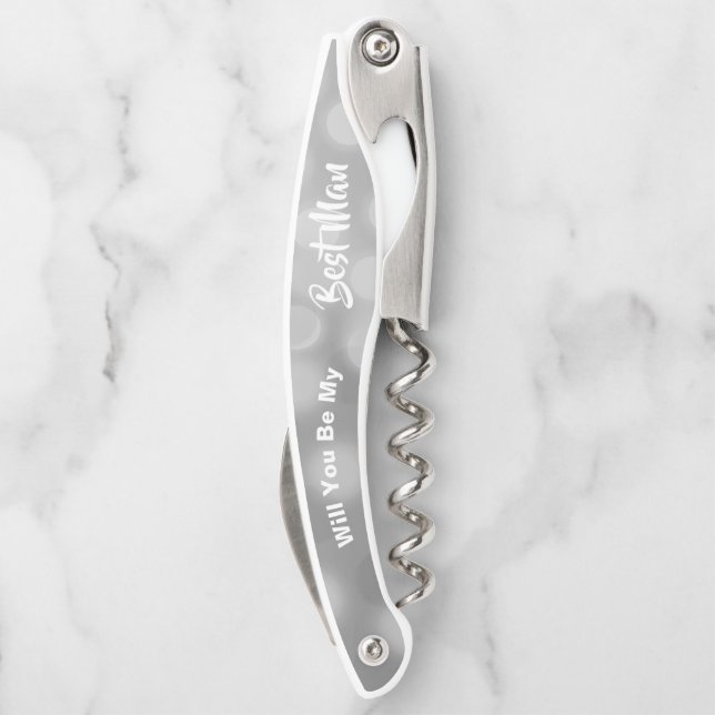 Best Man Proposal Sparkly Silver Personalized  Corkscrew (Back)