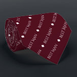 Best Man Repeating White Text on Burgundy Tie<br><div class="desc">This fun neck tie is the perfect accessory for the best man at your wedding. It features a simple yet elegant design with the words "Best Man" written in fancy all capital white text repeating in a diagonal pattern on a burgundy or maroon colored background. There are diamonds separating the...</div>