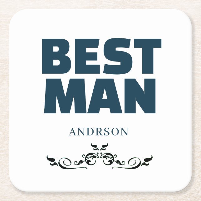 Best Man Rustic Black Wedding Monogram Mason Jar Square Paper Coaster (Front)