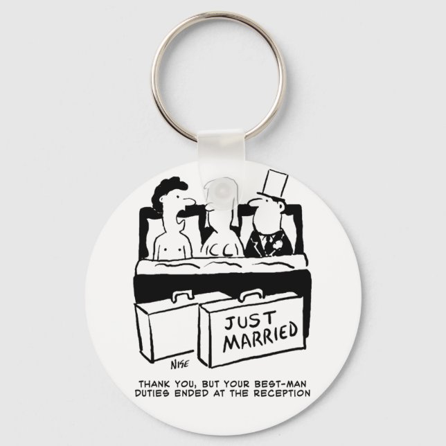 Best Man Shares a Bed with Bride & Groom. Funny Keychain (Front)