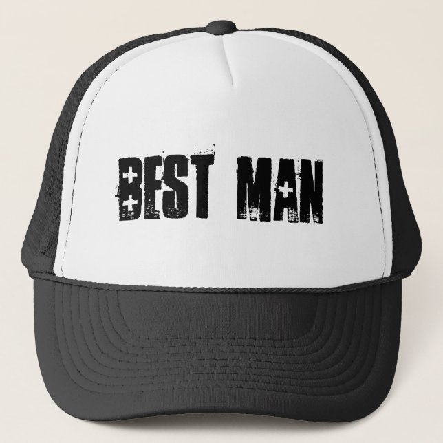 Best Man simple black white groomsman hat (Front)