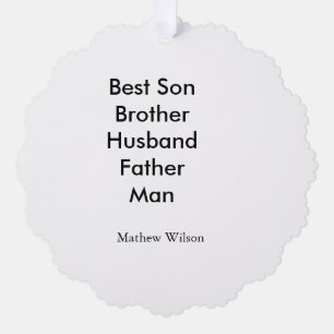 Best man son husband dad quotes add name text ornament card