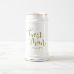 Best Man Stylish Gold Script Name Wedding Beer Stein<br><div class="desc">A thank you gift for your Best Man with this elegant stein with Best Man in a stylish set gold script typography on the front with his name beneath which you can easily personalise, You can also change the colour of the name text to another of your choice if you...</div>