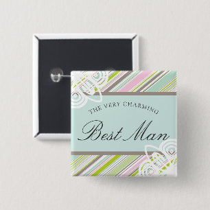 BEST MAN Sweet Garden Stripes Wedding Name Tag 2 Inch Square Button