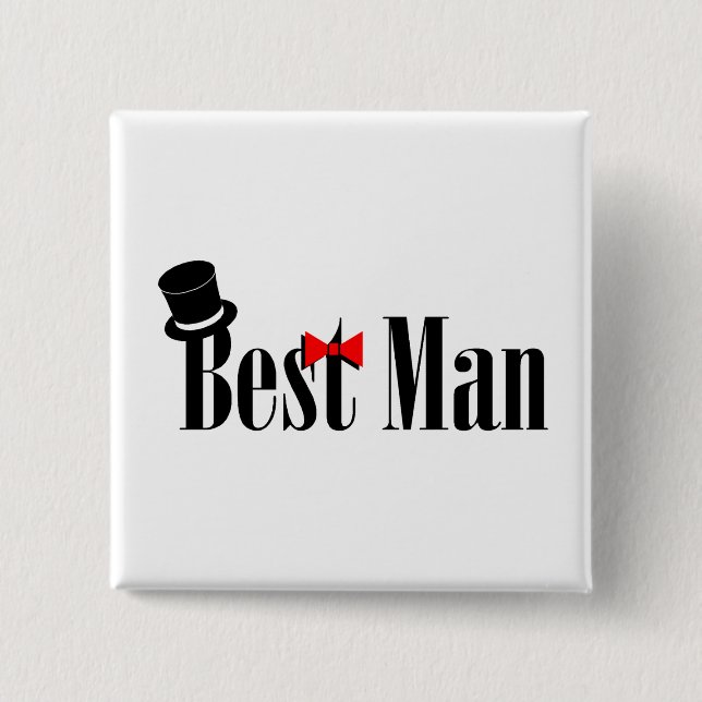 Best Man Top Hat 2 Inch Square Button (Front)
