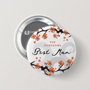 BEST MAN Tropical Flowers Swirls Wedding Name Tag 2 Inch Round Button