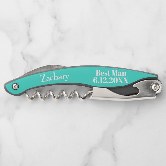 Best Man Turquoise Wedding Corkscrews (Back)