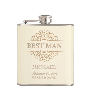 Best Man Vintage Scrolls Wedding Party Flask