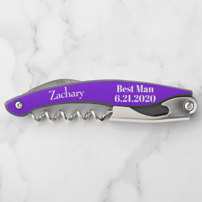 Best Man Violet Black Wedding Corkscrews (Back)