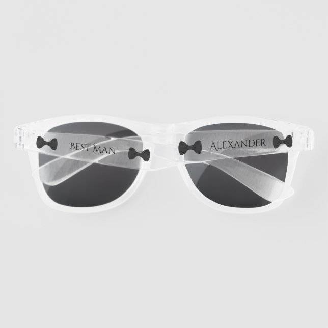 Best Man Wedding Favour Fun Black Bow Tie Sunglasses (Back)