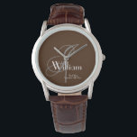 Best Man Wedding Gift Modern Monogram Name Cool Watch<br><div class="desc">Best Man Wedding Gift Modern Monogram And Personalized Name Cool Watch With Brown Dial And Brown Leather Strap. Customized for that extra special touch to your Best Man gift. Click personalize this template to customize it with the monogram last name initial, the first name and date quickly and easily. Best...</div>