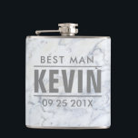 Best Man White Faux Marble Silver Accents Hip Flask<br><div class="desc">Elegant groomsman or and best man wedding gift template. White faux marble texture with silver accents.</div>