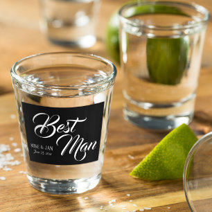 Best Man White Script on Black Shot Glass