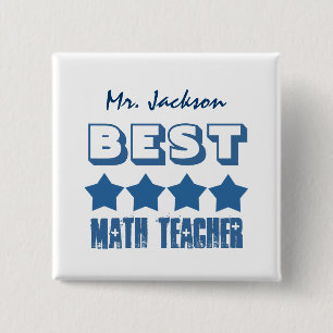 Best Math Teacher with Stars BLUE V01A 2 Inch Square Button