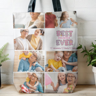 Best Mimi Ever Floral 7 Photo Collage Tote Bag