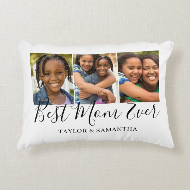 Best Mom 3 Photo Collage Accent Pillow (Front)