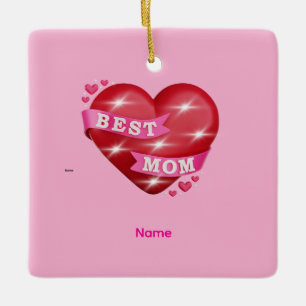 Best Mom 3D Glossy Red Heart Mother's Day Gif Ceramic Ornament