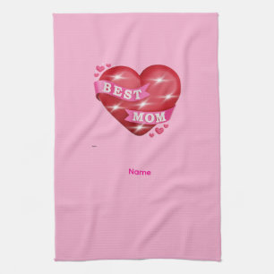 Best Mom 3D Glossy Red Heart Mother's Day Gif Kitchen Towel