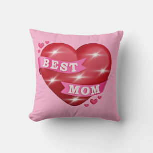 Best Mom 3D Glossy Red Heart Mother's Day Gif Throw Pillow