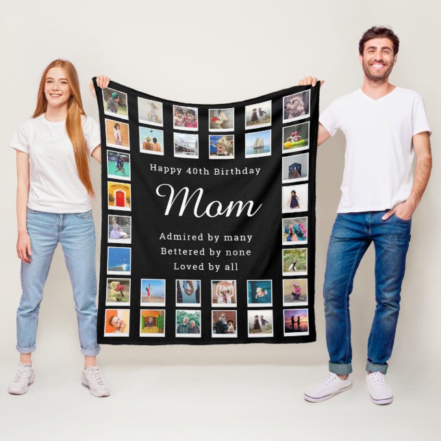 Best Mom 40th Birthday Photo Collage Black Fleece Blanket (In Situ)