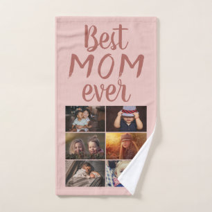 Best Mom 6 Photo Collage Family Photo Hand Towel
