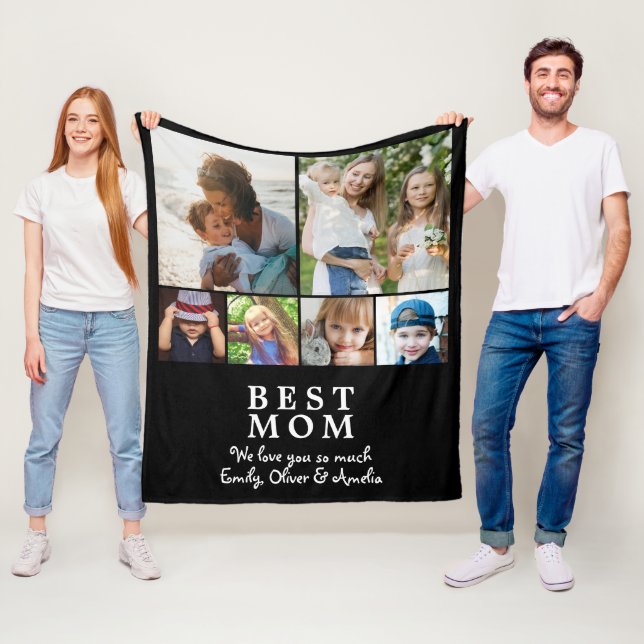 Best Mom 6 Photo Collage Keepsake  Fleece Blanket (In Situ)