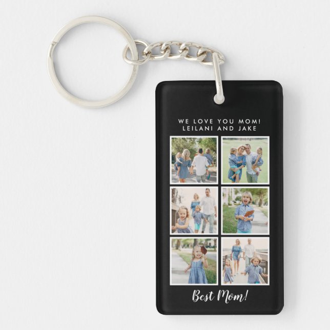 Best Mom! 6 Photos Custom Message Keychain (Front)