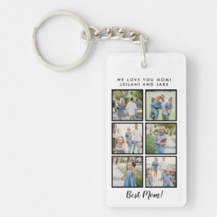 Best Mom! 6 Photos Custom Message White Keychain