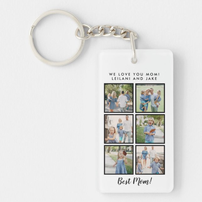 Best Mom! 6 Photos Custom Message White Keychain (Front)