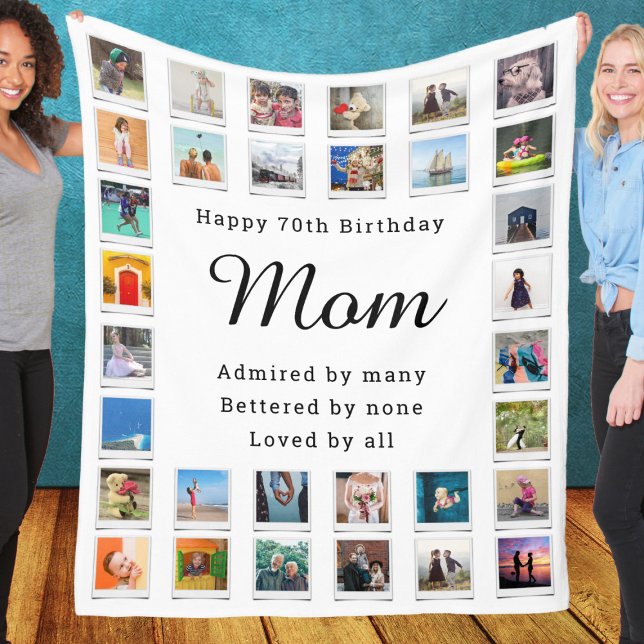 Best Mom 70th Birthday Photo Collage White Fleece Blanket (Creator Uploaded)