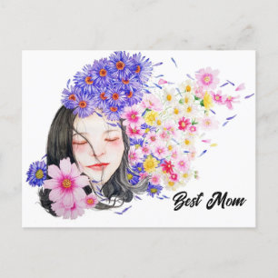 Best Mom Abstract Watercolor Flowers for Mother Postcard