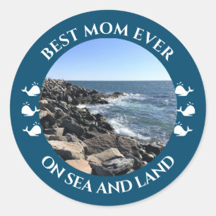 Best Mom Atlantic Ocean Waves of the Sea Blue Classic Round Sticker